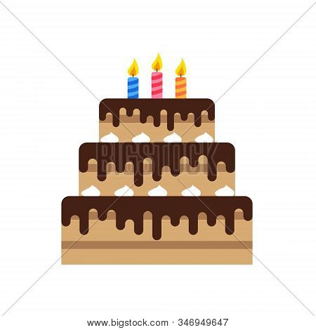 Vector Illstration Of Birhtday Cake Icon. Flat Design. Isolated.
