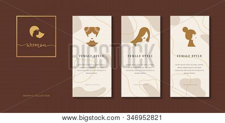 A Set Of Vector Web Banners With Various Flat Icons Of Silhouettes Of Women, Text And Letterning.