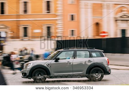 Rome, Italy - October 21, 2018: Mini Cooper Countryman S All4 Car Driving On City Street