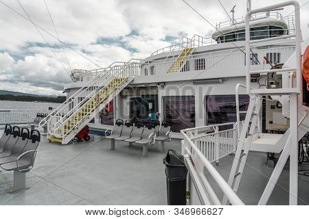 Outside On The Empty Upper Deck Of The Car Ferry Between Halhjem And Sandvikvåg, Norway