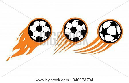 Illustration Of A Fast-moving Soccer Ball. Icon Of A Tight Ball With Flames And The Impression Of Sp