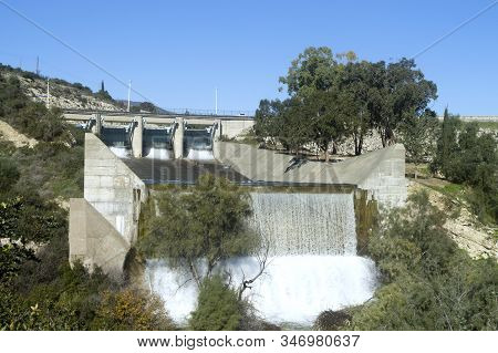 Germasogeia Dam, Cyprus Overflowing After The Heavy Winter Rains