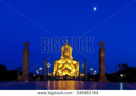 The Cathedral Of The Holy Trinity Or Tsminda Sameba (translated As The Holy Trinity). It Is Located 