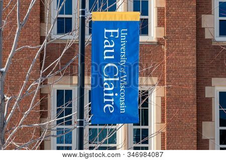 Campus Banner And Flag At The University Of Wisconsin-eau Claire