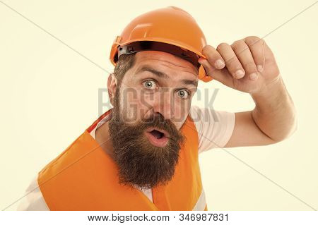 Leave The Work To The Professional. Bearded Man Workman Isolated On White. Construction Worker In Pr