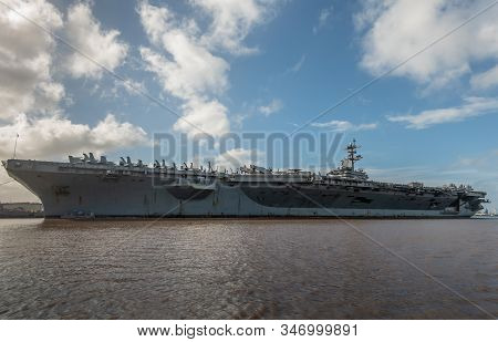 Oahu, Hawaii, Usa. - January 10, 2020: Pearl Harbor. Port Side Of Gray Abraham Lincoln Aircraft Carr