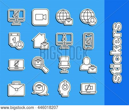 Set Line Video Camera Off On Laptop, Freelancer, Mute Microphone Mobile, Online Working, Time Manage