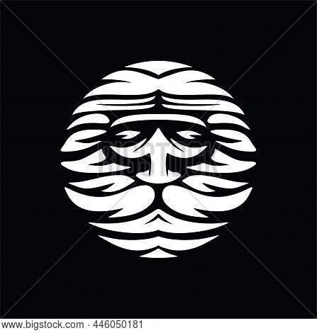 Old Man Portrait Silhouette On Black Background Stock Vector Illustration. Bearded Mans Face Hipster