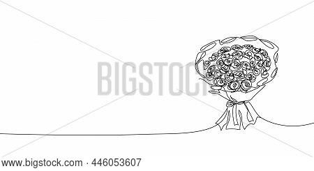 Bouquet Of Roses Continuous Line Drawing. One Line Art Of Decoration, Flowers, Tea Roses, Garden Flo