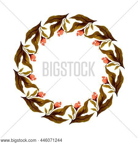 Watercolor Composition Of Flowers On White Background. Frame, Wreath, Border. Greeting Card, Poster,