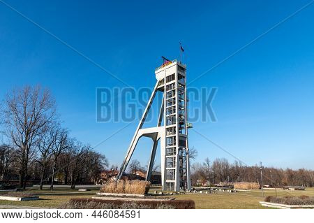Chorzow, Silesia, Poland; January 9th, 2022: Mineshaft Of A Former Prezydent Coal Mine Renovated And