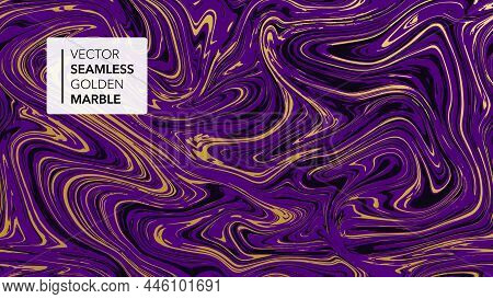 Marble Texture. Luxury Gold And Purple Seamless Background. Abstract Ultra Violet Golden Glitter Mar