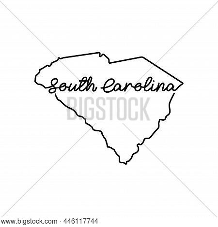 South Carolina Us State Outline Map With The Handwritten State Name. Continuous Line Drawing Of Patr