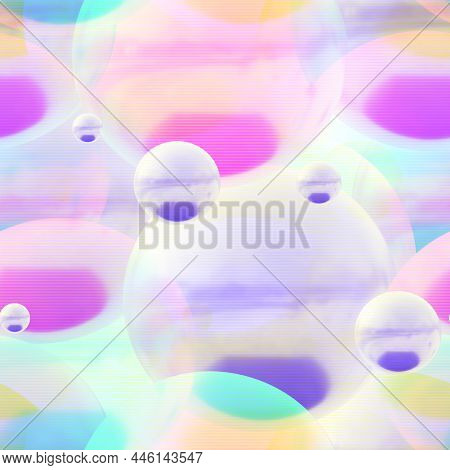 Big Soap Bubbles Seamless Pattern, Scanlines Effect, 3d Render