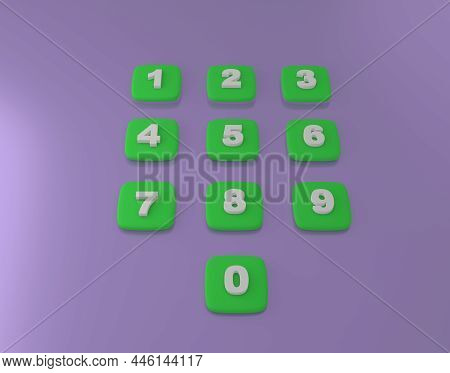 Green Numeric Keypad, 3d Buttons, Raised Digits, 3d Graphic Numeric Keypad. Nice Looking Color With 