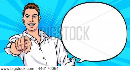 Strong Woman Point Finger At You Gesture Pop Art Comic Style