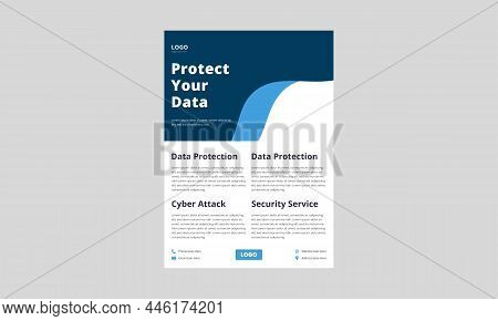 Cyber Security Protection Flyer Design. Data Protection Service Poster Leaflet In Blue Color. Data P