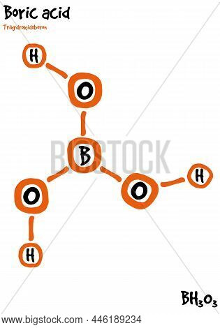 Large And Detailed Isolated Drawn Molecule And Formular Of Boric Acid.