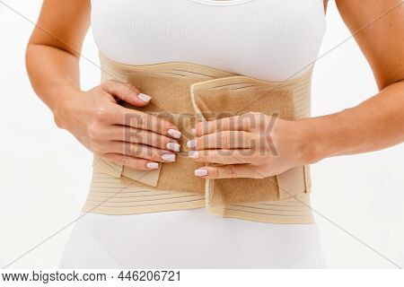 Orthopedic Lumbar Corset On The Human Body. Back Brace, Waist Support Belt For Back. Posture Correct