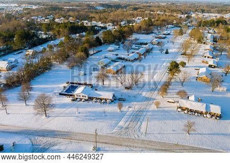 Aerial Top View Landscape Of Boiling Springs Small Town Covered With Wonderful Winter Scenery With S