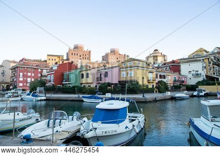 VALENCIA , SPAIN - DECEMBER 8, 2021: traditional buildings of Port Saplaya  the Little Venice near Valencia  Spain