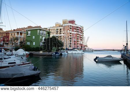 VALENCIA , SPAIN - DECEMBER 8, 2021: traditional buildings of Port Saplaya  the Little Venice near Valencia  Spain