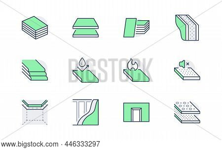 Drywall Line Icons. Vector Illustration Include Icon - Plasterboard, Soundproof, Acoustic Protection