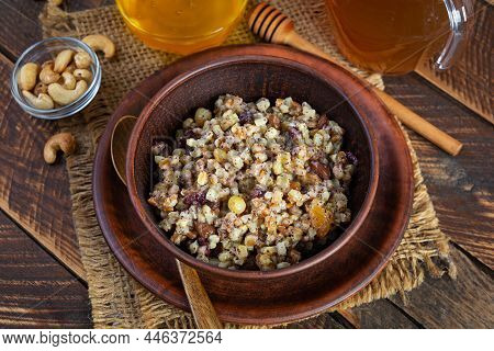 Bowl With Ukrainian Tradition Christmas Sweet Food. Kutia Is A Traditional Slavic Holiday Dish