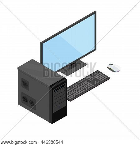 Desktop Computer With Monitor System Unit And Mouse Isometric Illustration