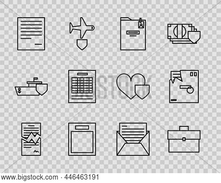 Set Line Torn Contract, Briefcase, Personal Folder, Empty Form, Document, Report File Document, Mail