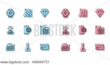 Set Line Slot Machine With Lucky Sevens Jackpot, Money Bag, Lucky Wheel, Credit Card, Online Poker T