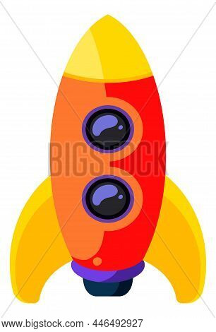 Rocket Ship. Austronaut Transport For Space Travel In Cartoon Style
