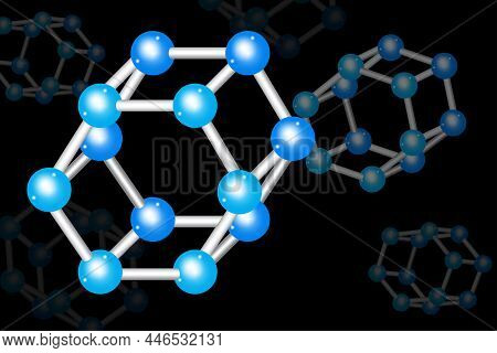 Molecule Structure Symbol. Chemical Element. Scientific Concept. Black Background. Vector Illustrati