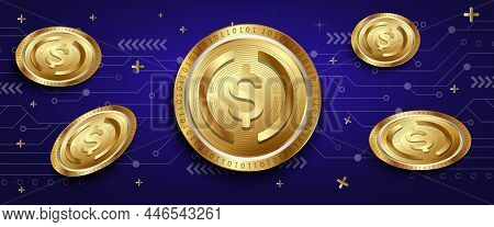 Usd Coin Cryptocurrency Technology Banner And Background Vector Illustration With Futuristic Design 