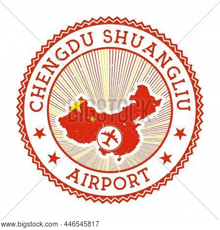 Chengdu Shuangliu Airport Stamp. Airport Logo Vector Illustration. Chengdu Aeroport With Country Fla