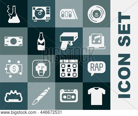 Set T-shirt, Rap Music, Laptop With, Drum Machine, Beer Bottle, Stacks Paper Money Cash, Glass Bong 