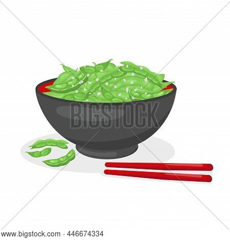 Edamame Beans Bowl. Vector Stock Illustration Isolated On White Background For Packaging, Menu Desig
