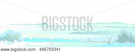 White Steppe. Winter Rural Landscape With Cold Snow And Drifts. Beautiful Frosty View Of Countryside