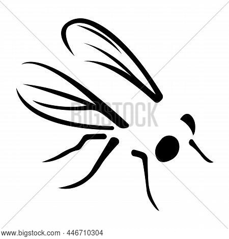 Silhouette, Outline Of A Gadfly Insect, Drawn In Black On A White Background. Pest Logo Icon. Flat D