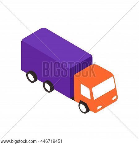 Cargo Truck Transportation In Isometric View. Vector Illustration. Courier Truck Delivery Icon. Isom