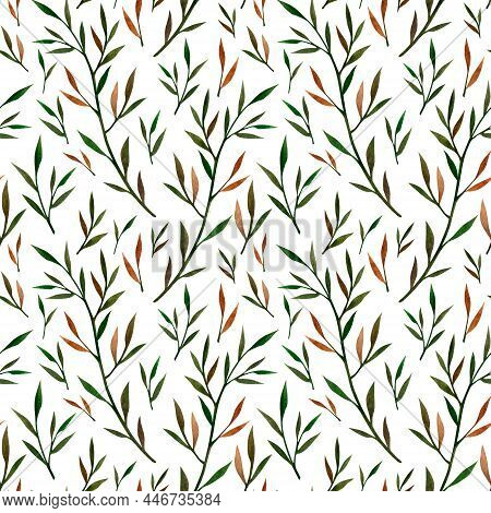 Seamless Watercolor Floral Pattern On A White Background, Hand Drawing, Ideal For Wrappers, Wallpape