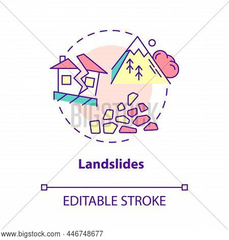 Landslides Concept Icon. Down Slope Mass Of Rocks. Impact On Environment Abstract Idea Thin Line Ill