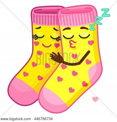 Vector Sticker. Funny Emoji Cuple Socks In Love. Present For Valentines Day