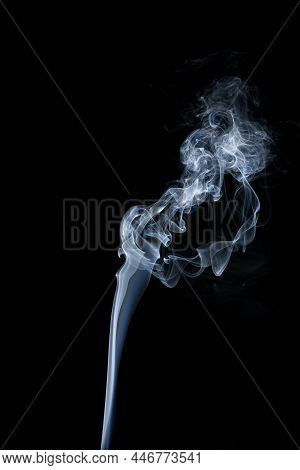 White Natural Steam Smoke Effect On Solid Black Background With Abstract Blur Motion Wave Swirl.