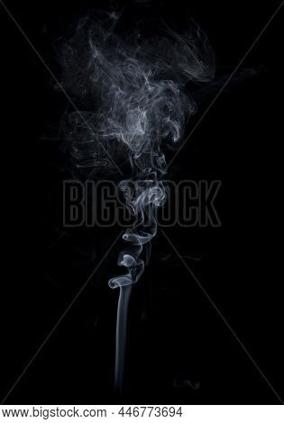 White Smoke On Black Background, Mvement Of Smoke. Isolated.