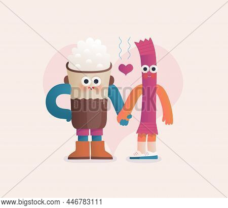 Perfect Couple -valentines Day Graphics. Modern Flat Vector Concept Illustration -coffee Cappuccino 
