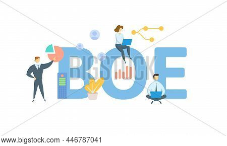 Boe, Basis Of Estimate. Concept With Keyword, People And Icons. Flat Vector Illustration. Isolated O