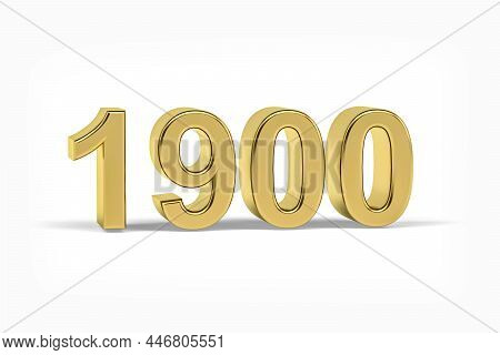 Golden 3d Number 1900 - Year 1900 Isolated On White Background - 3d Render