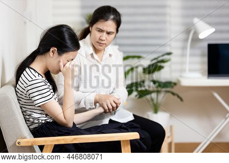 Stressed Asian Teenager Girl Crying,thinking About Life Problems At Home,sad Teenage Female Having P