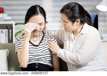 Stressed Asian Teenager Girl Crying,life Problems With Friends At School,disappointed By The Love Re